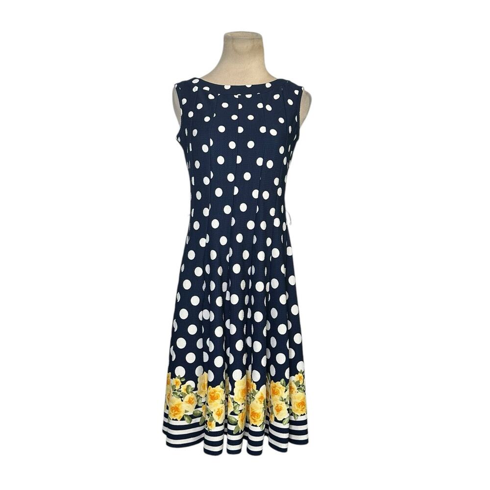 Haani Blue white Polk A Dot Swing Fit & Flare Dress size PS